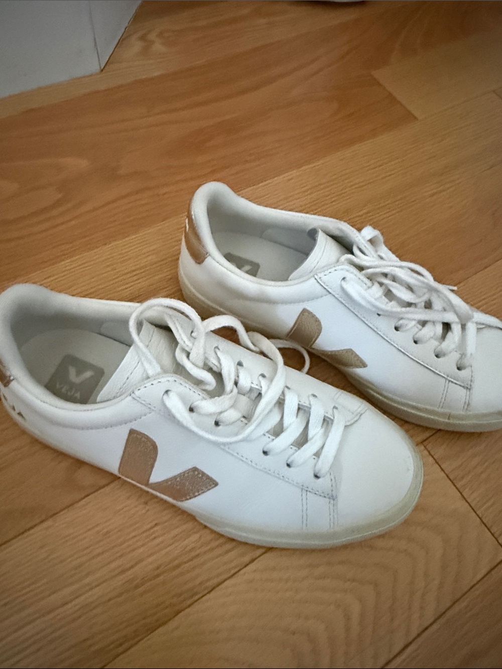 Veja Women's White Sneakers with Gold V Logo